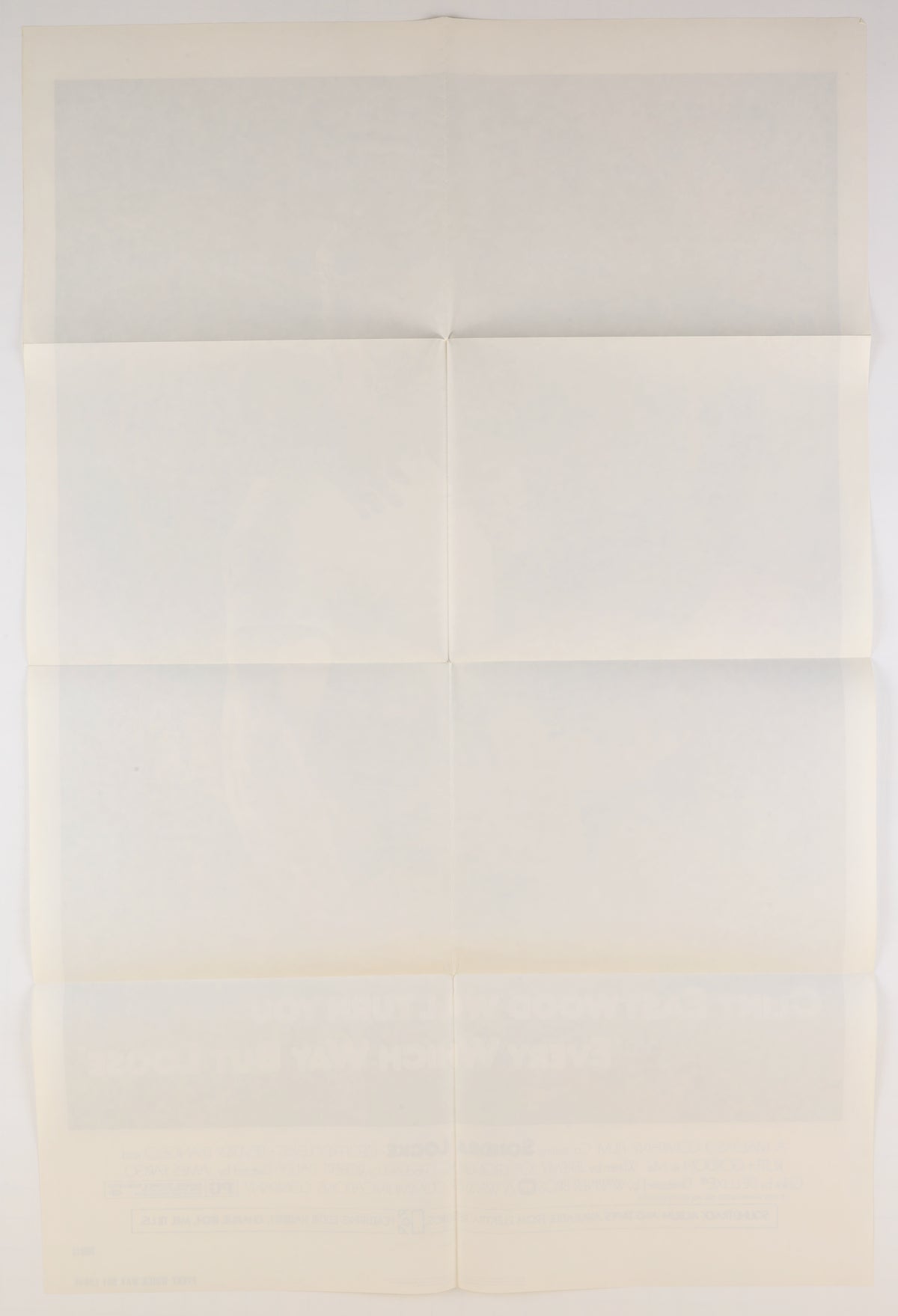 Reverse of a folded 1978 U.S. one sheet for Every Which Way But Loose, showing the horizontal and vertical fold pattern, light toning, and faint image bleed-through.
