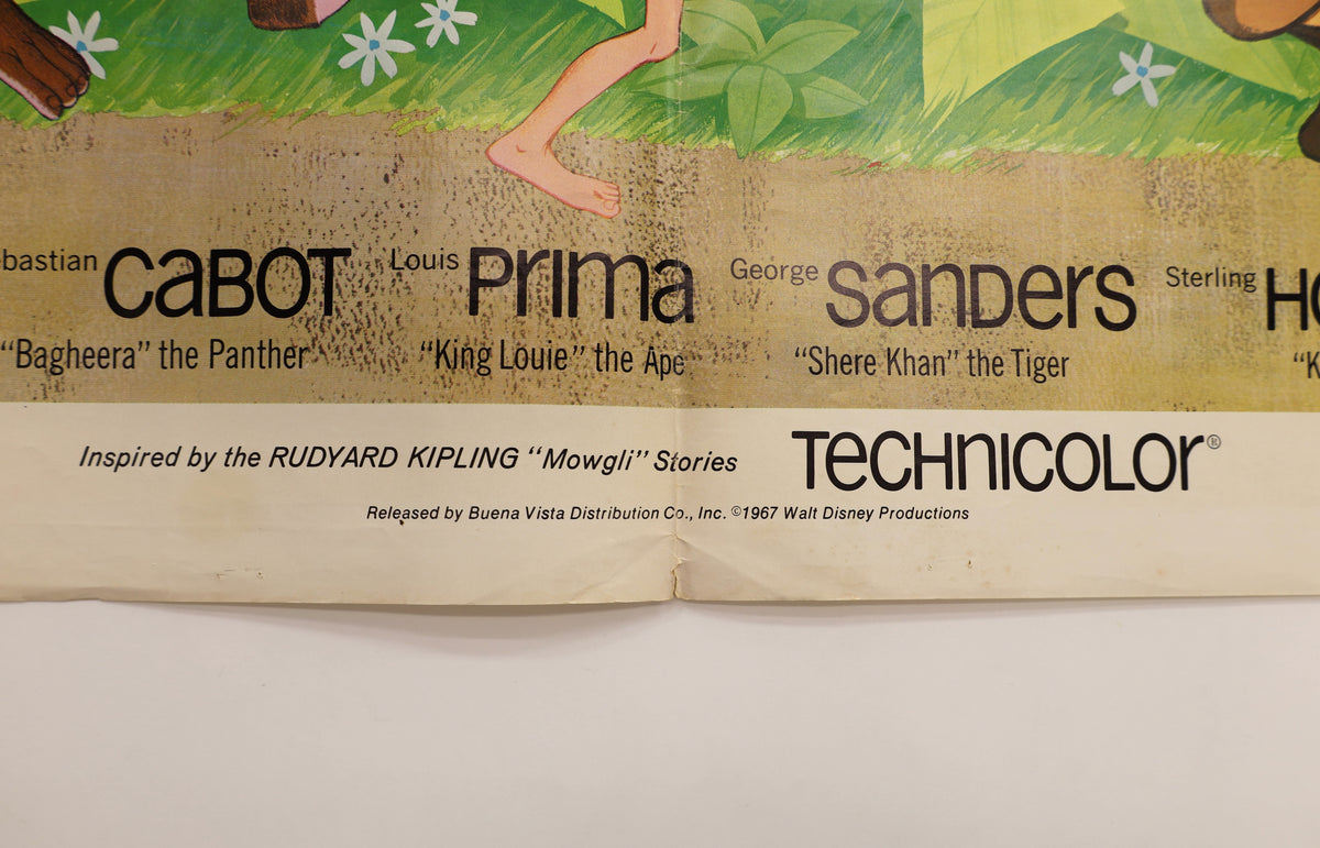 Detail of The Jungle Book 1967 one sheet poster showing the Walt Disney Productions copyright, Buena Vista Distribution credit and Technicolor marking.