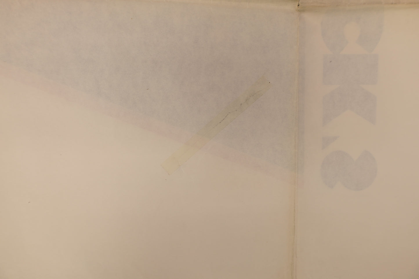 Reverse detail of A Clockwork Orange 1971 three sheet poster showing an older tape repair and surrounding fold line.