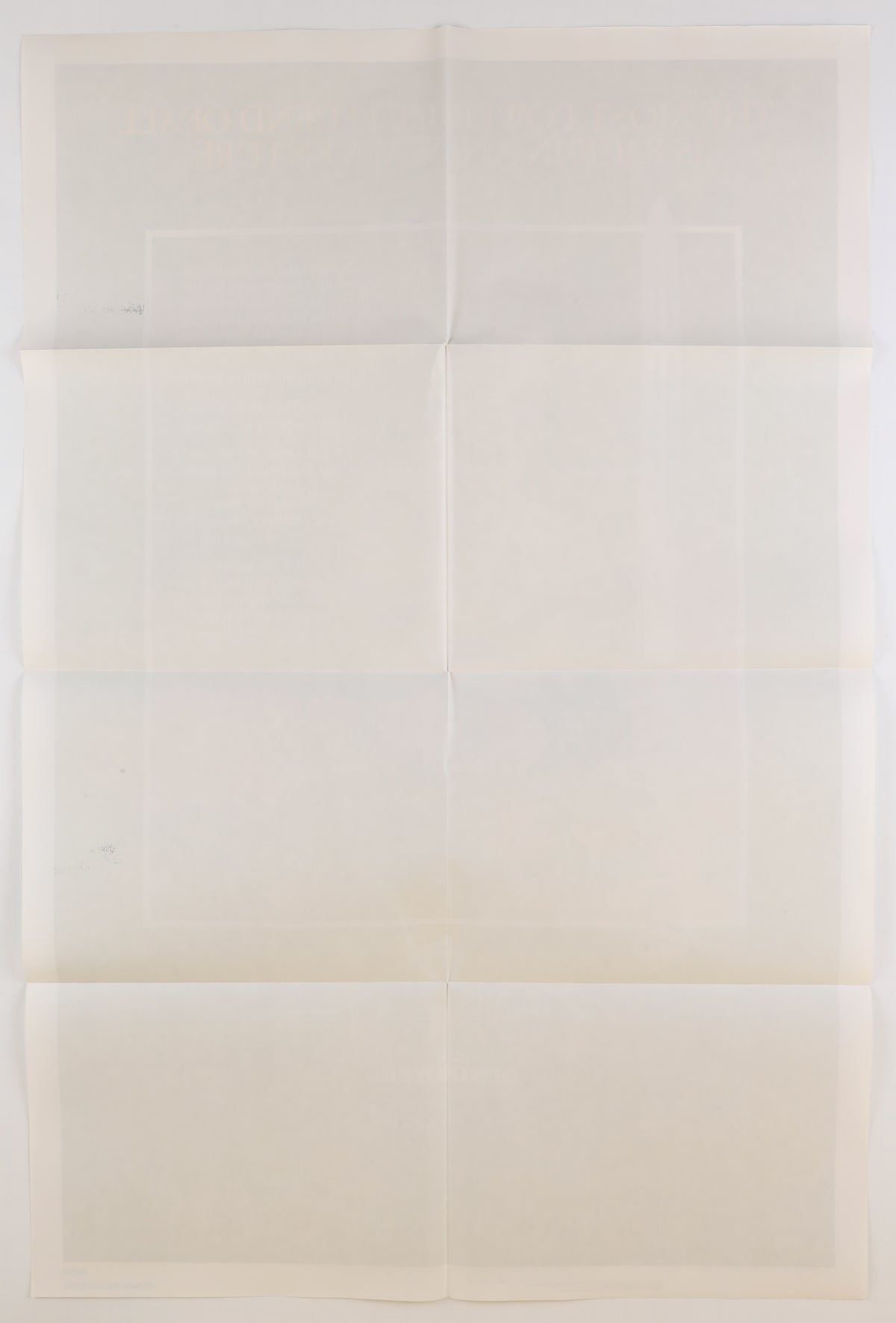 Full reverse of the folded 1984 Conan the Destroyer U.S. one sheet showing horizontal and vertical fold lines, light toning, and faint bleed-through from the front artwork.