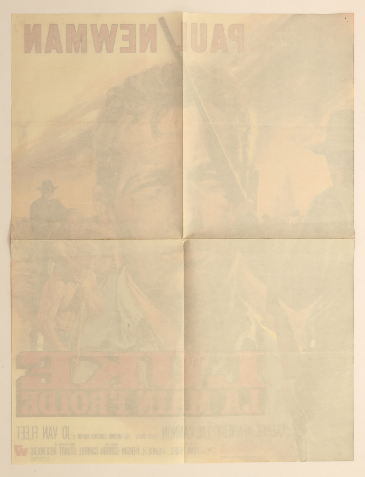 Reverse of original Cool Hand Luke 1967 French small movie poster showing original fold lines, light age toning, and minor handling wear.