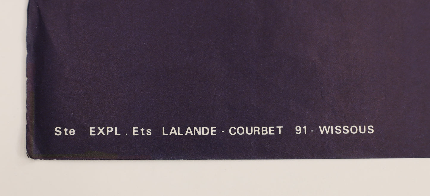 Close-up of Jaws (1975) French Grande movie poster showing the Lalande-Courbet printer mark along the lower edge.