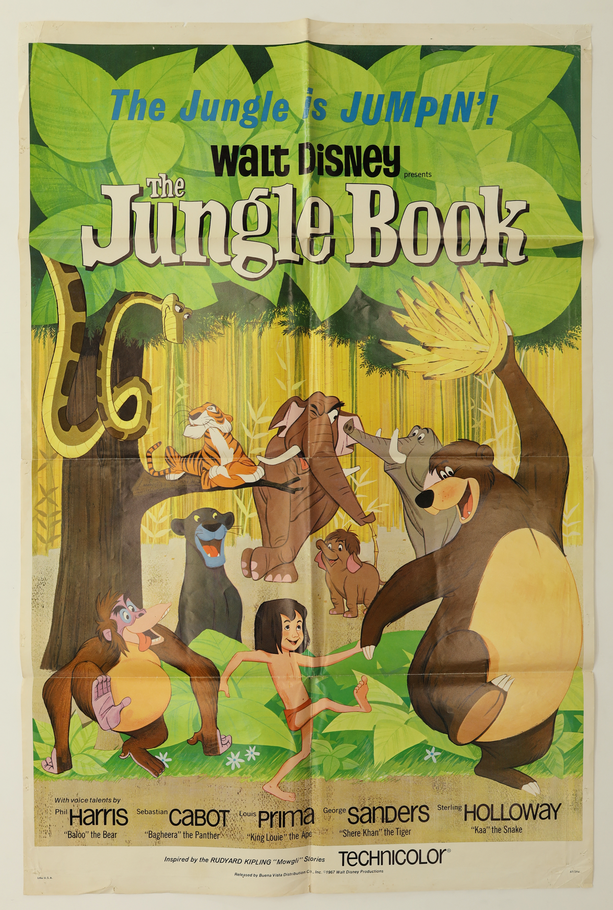 Reverse detail of The Jungle Book 1967 U.S. one sheet movie poster showing the original “1 Sheet Jungle Book 27 x 41” distribution stamp and NSS number 67/294.