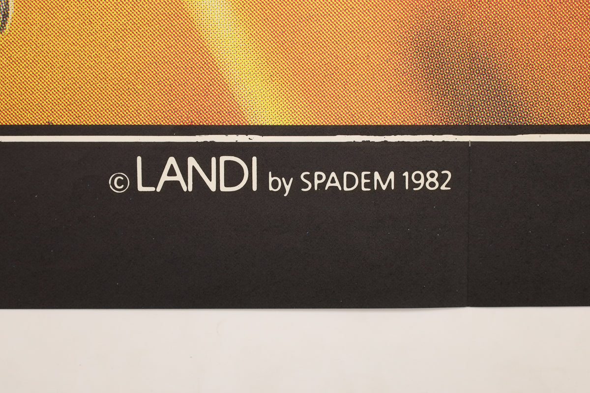 Close-up of French Mad Max 2 poster showing © LANDI by SPADEM 1982 printing information