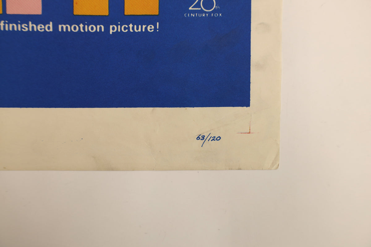 Detail of the Marilyn 1963 one sheet poster showing the 20th Century Fox logo, NSS number 63/120 and light corner and edge wear.