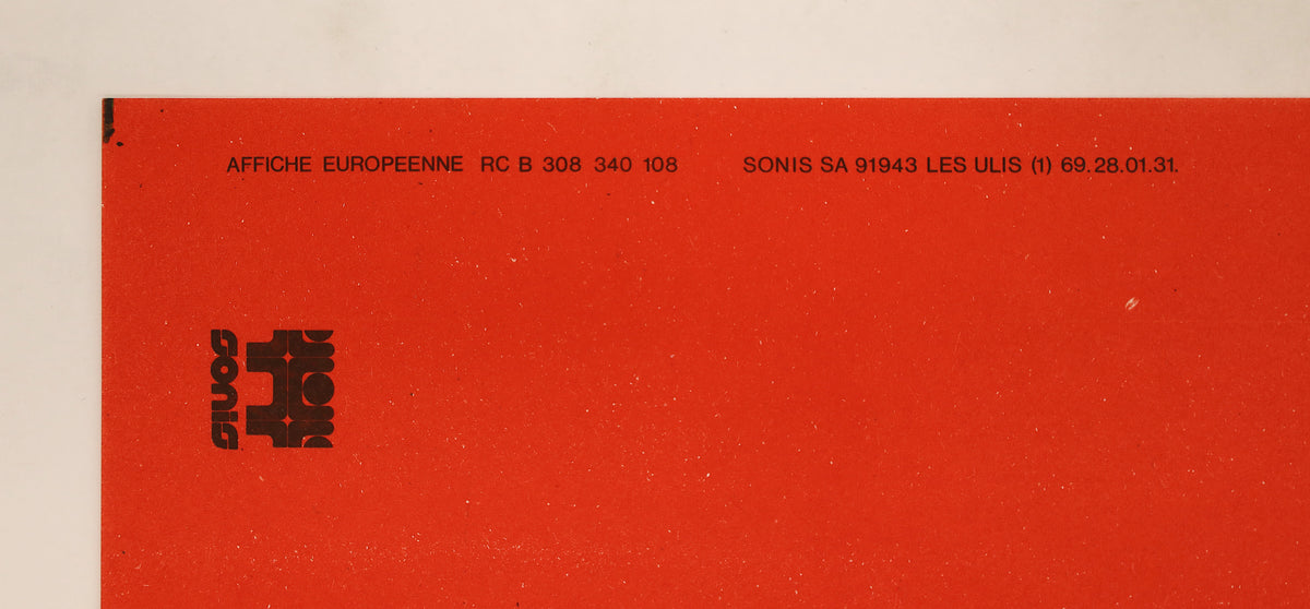 Close-up of upper poster edge showing Affiches Européennes, Sonis, Les Ulis, and printed production markings.