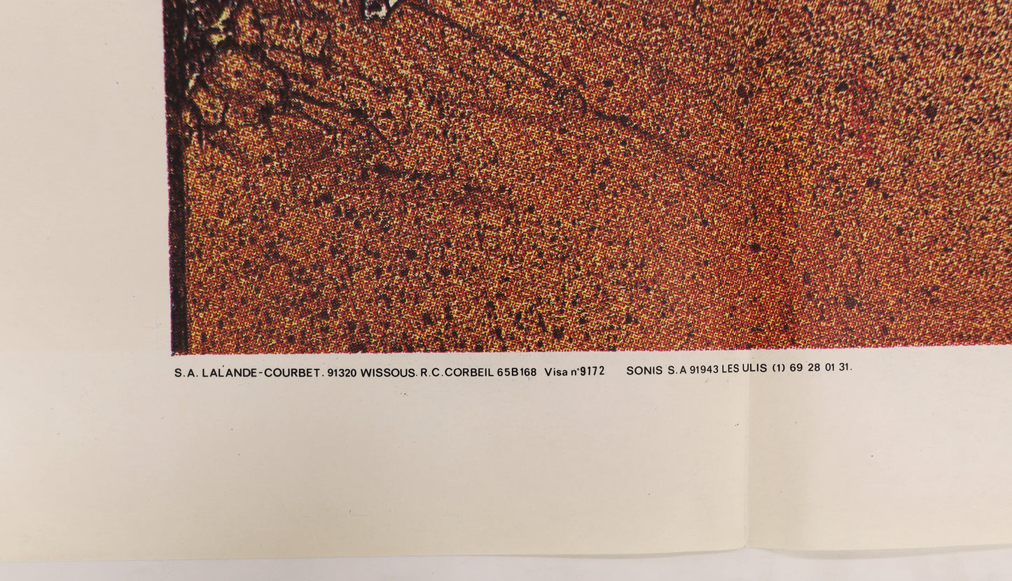 Close-up of Raiders of the Lost Ark (1981) French Grande movie poster showing Lalande-Courbet printer and visa markings.