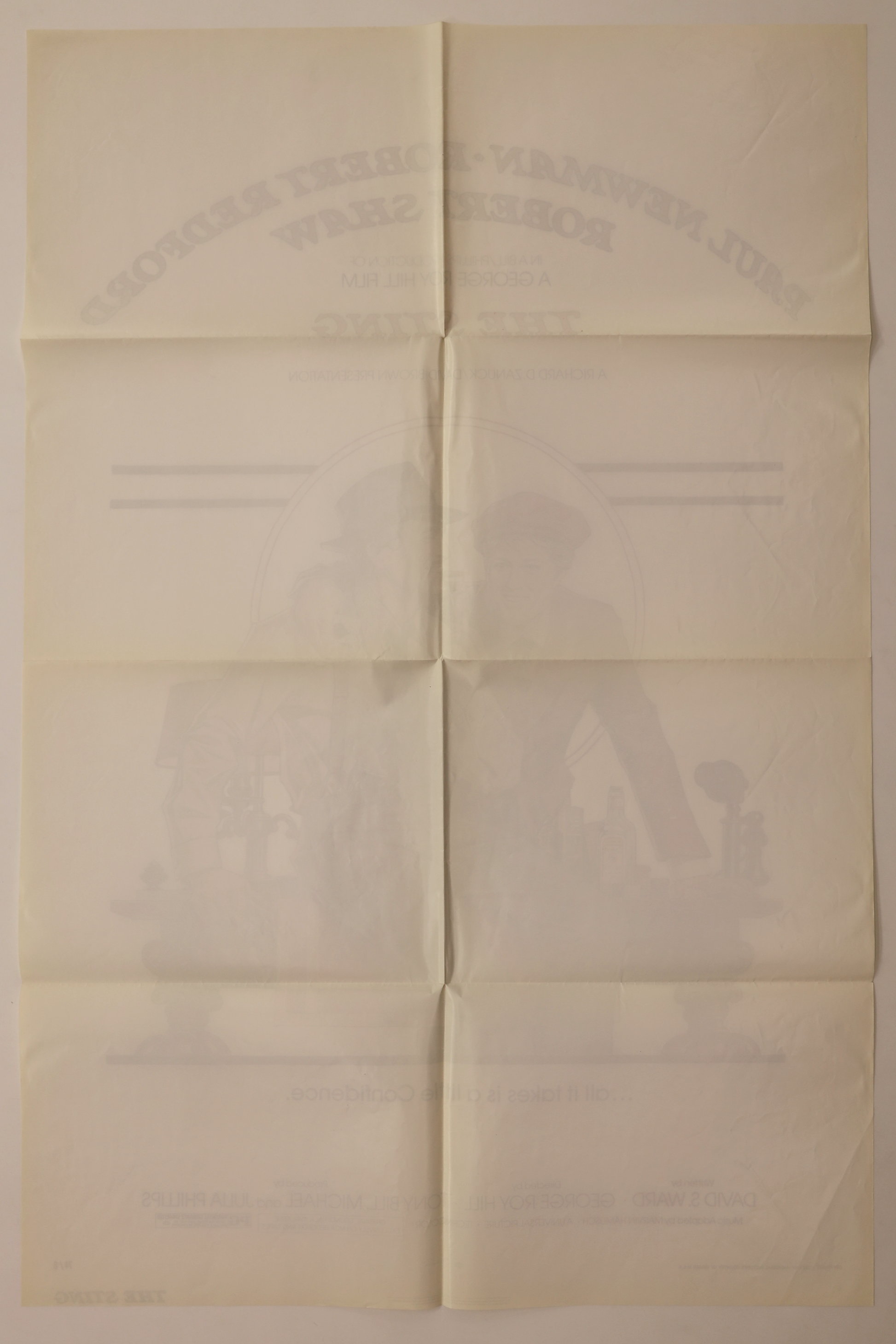 Back of original The Sting (1973) U.S. one sheet movie poster showing original fold lines and reverse printing.