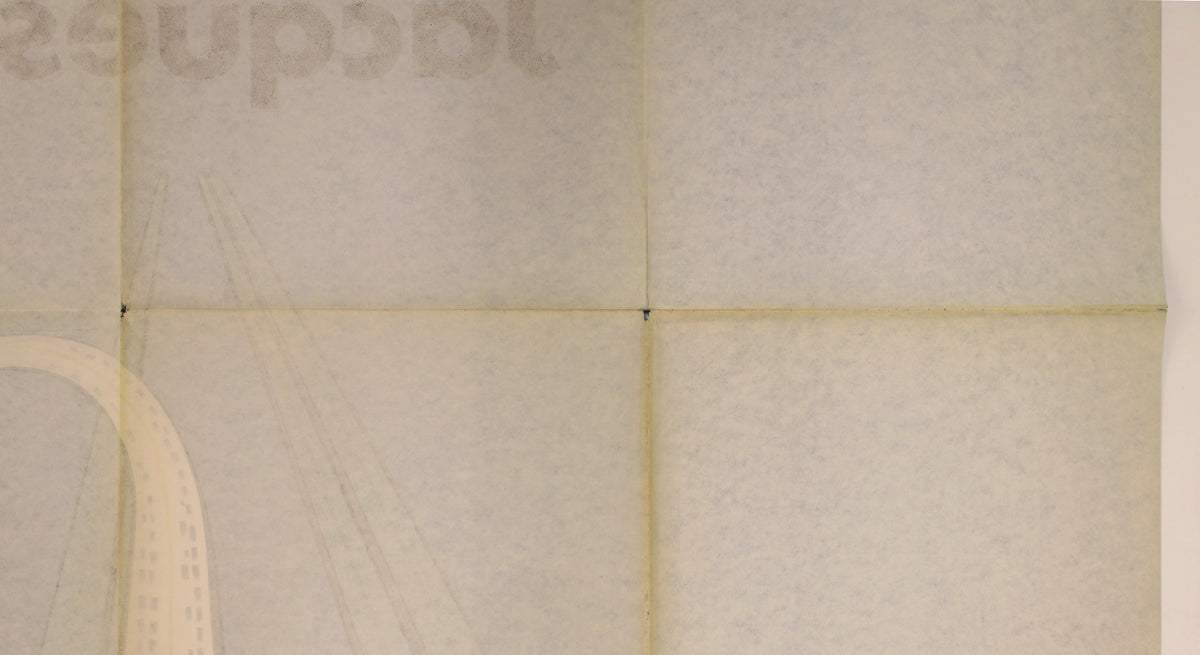 Reverse of French Traffic poster showing fold lines, toning, and faint image bleed-through