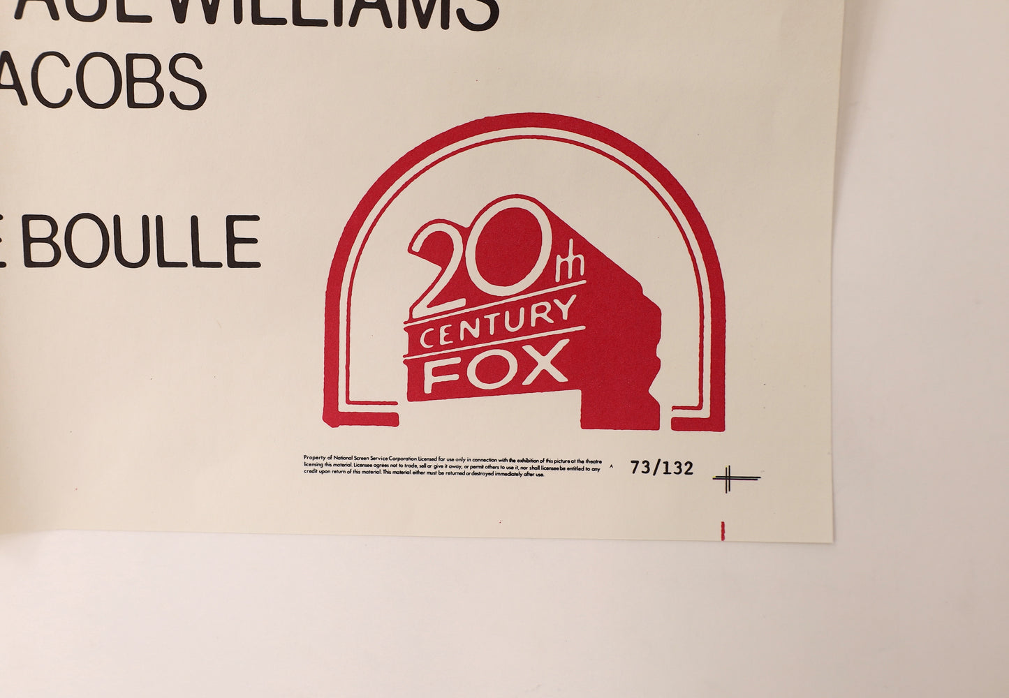 Detail of the Battle for the Planet of the Apes 1973 three sheet poster showing the 20th Century Fox logo, National Screen Service text and 73/132 identification number.