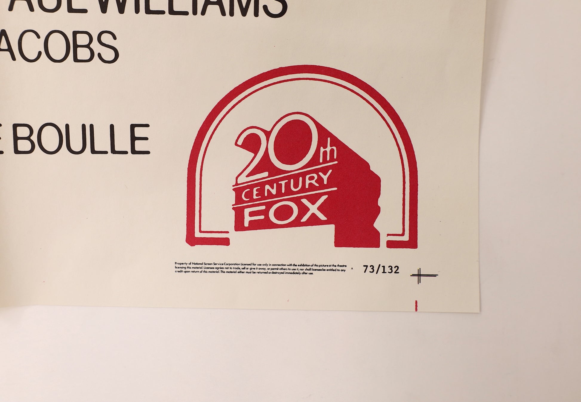 Detail of the Battle for the Planet of the Apes 1973 three sheet poster showing the 20th Century Fox logo, National Screen Service text and 73/132 identification number.