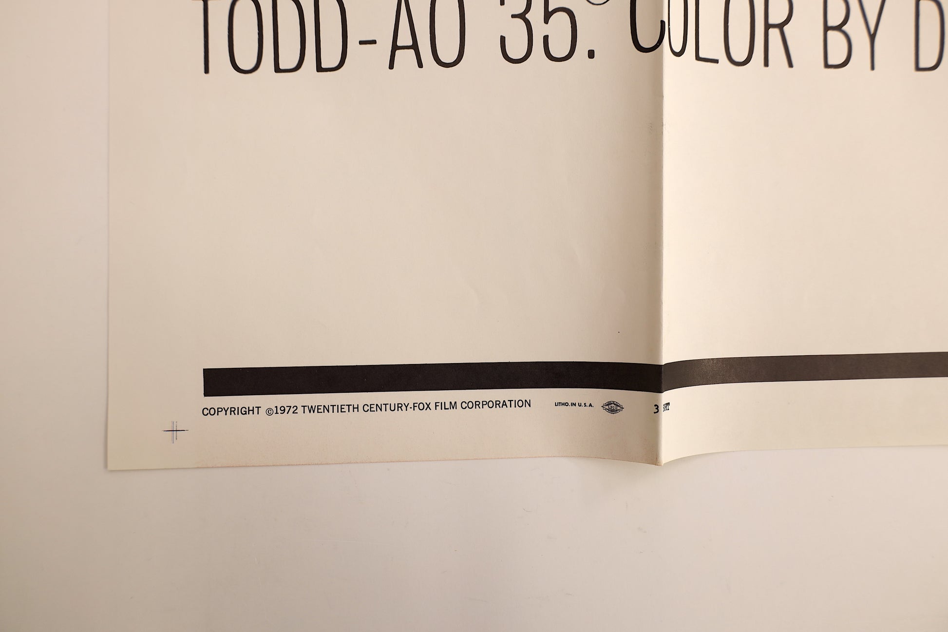 Detail of the Conquest of the Planet of the Apes 1972 three sheet poster showing the 20th Century Fox copyright, Litho in U.S.A. marking and three sheet designation.