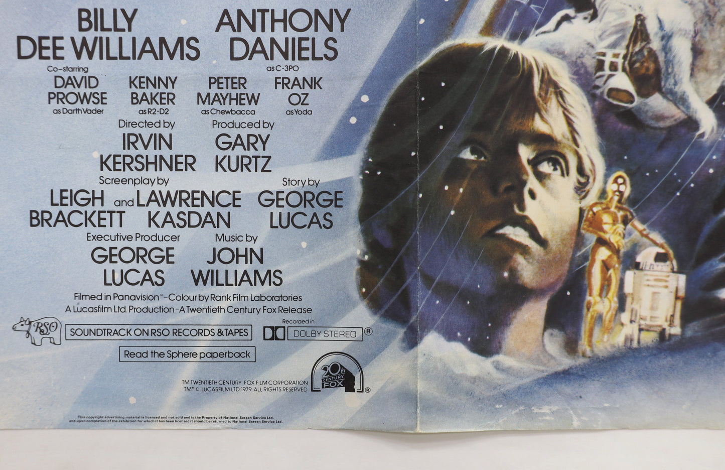 Credits and character artwork detail from original 1980 Star Wars: The Empire Strikes Back U.K. 30x40 movie poster.