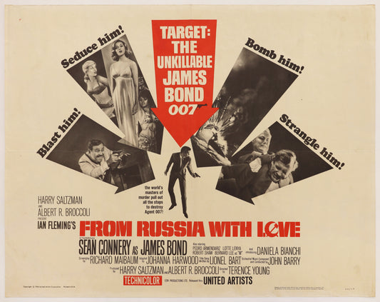 Original 1963 From Russia With Love half sheet movie poster starring Sean Connery as James Bond.