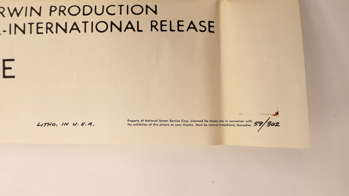 Detail of the Pillow Talk 1959 three sheet poster showing the National Screen Service text, Litho in U.S.A. marking and 59/302 identification number.