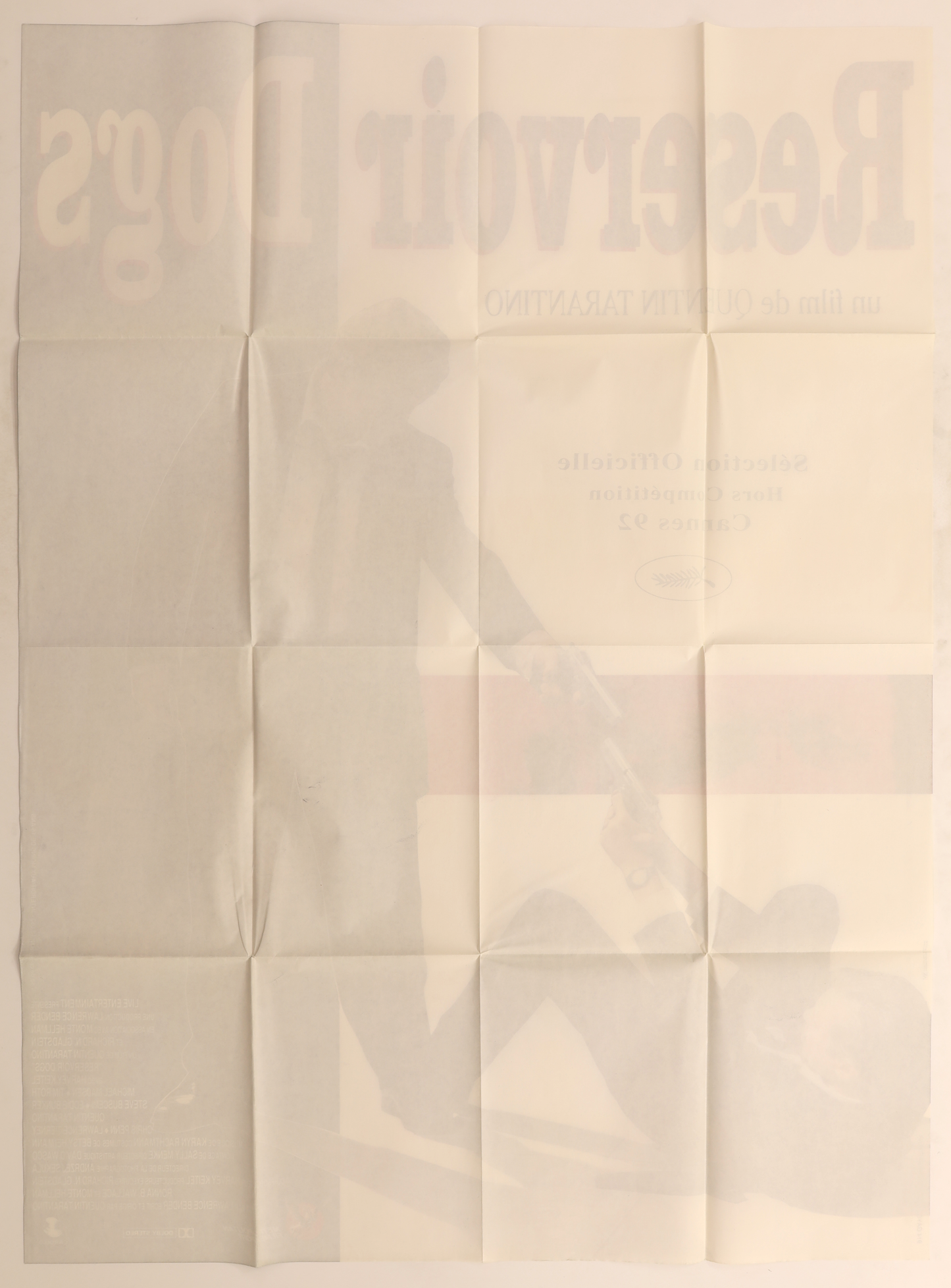 Reverse of the Reservoir Dogs 1992 French grande movie poster showing the original fold pattern and light age-related wear.