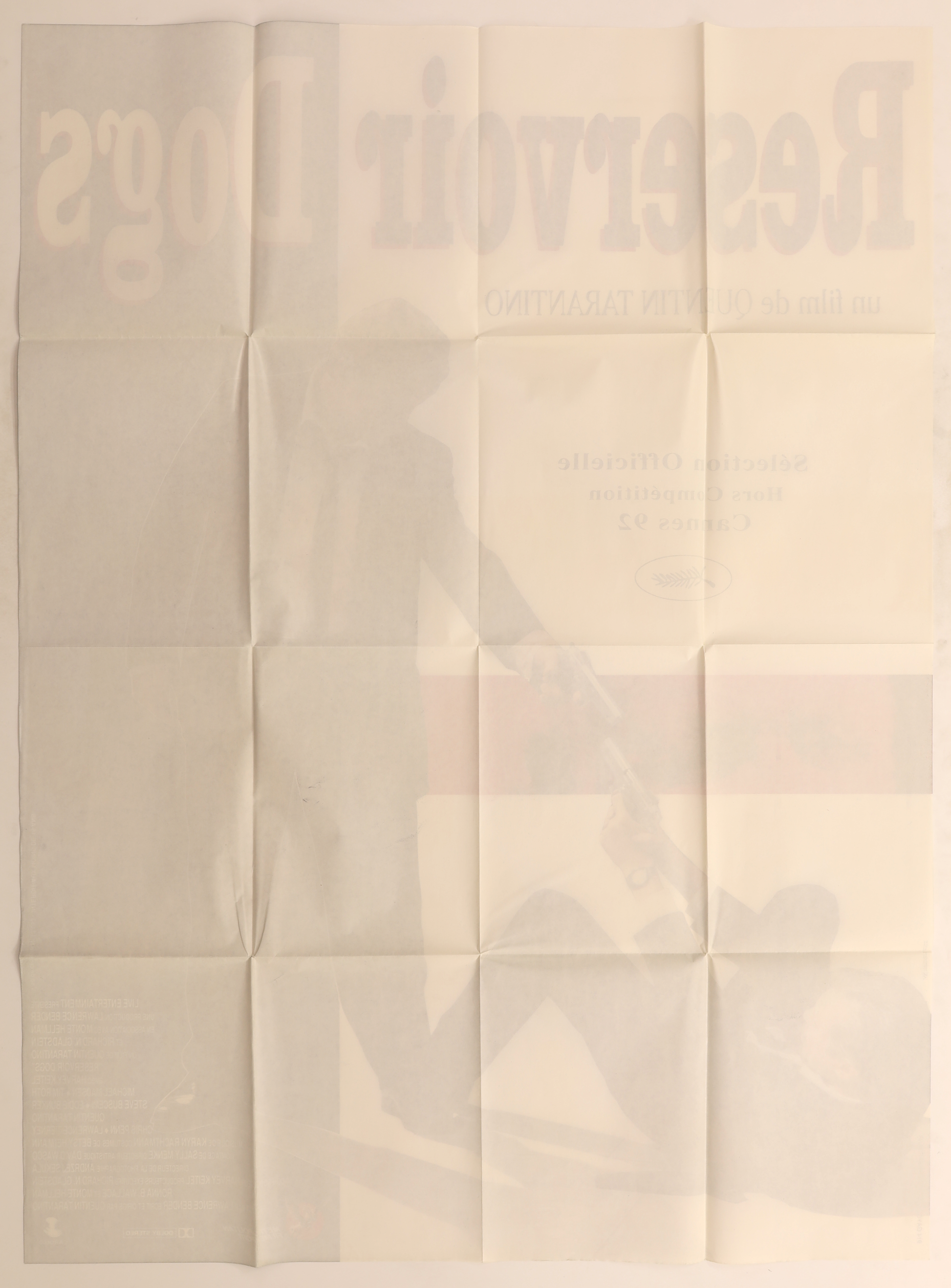 Reverse of the Reservoir Dogs 1992 French grande movie poster showing the original fold pattern and light age-related wear.