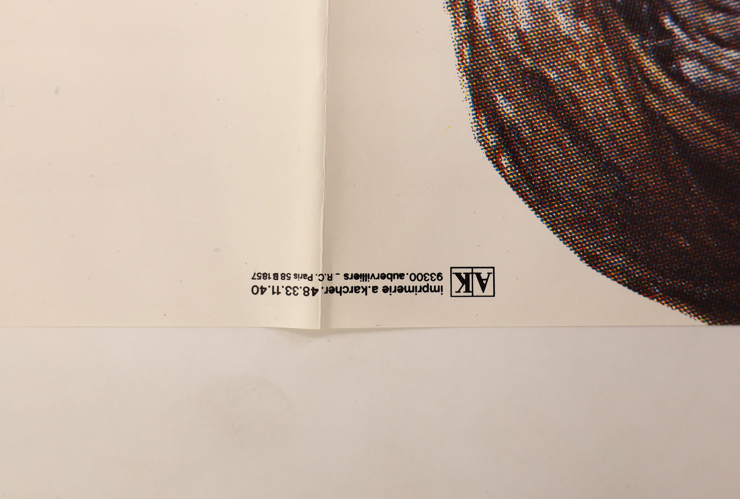 Detail of the Reservoir Dogs 1992 French grande poster showing the Imprimerie A. Karcher printer mark from Aubervilliers, France.