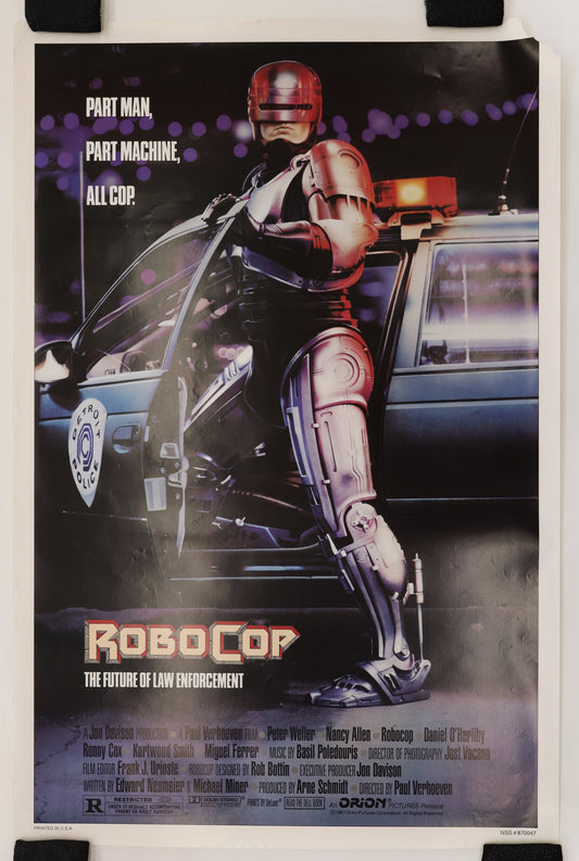 Original 1987 RoboCop U.S. one sheet movie poster featuring Peter Weller as RoboCop.