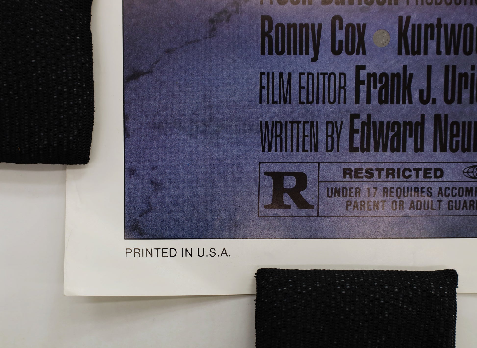 Ratings and printer detail from original 1987 RoboCop U.S. one sheet movie poster.
