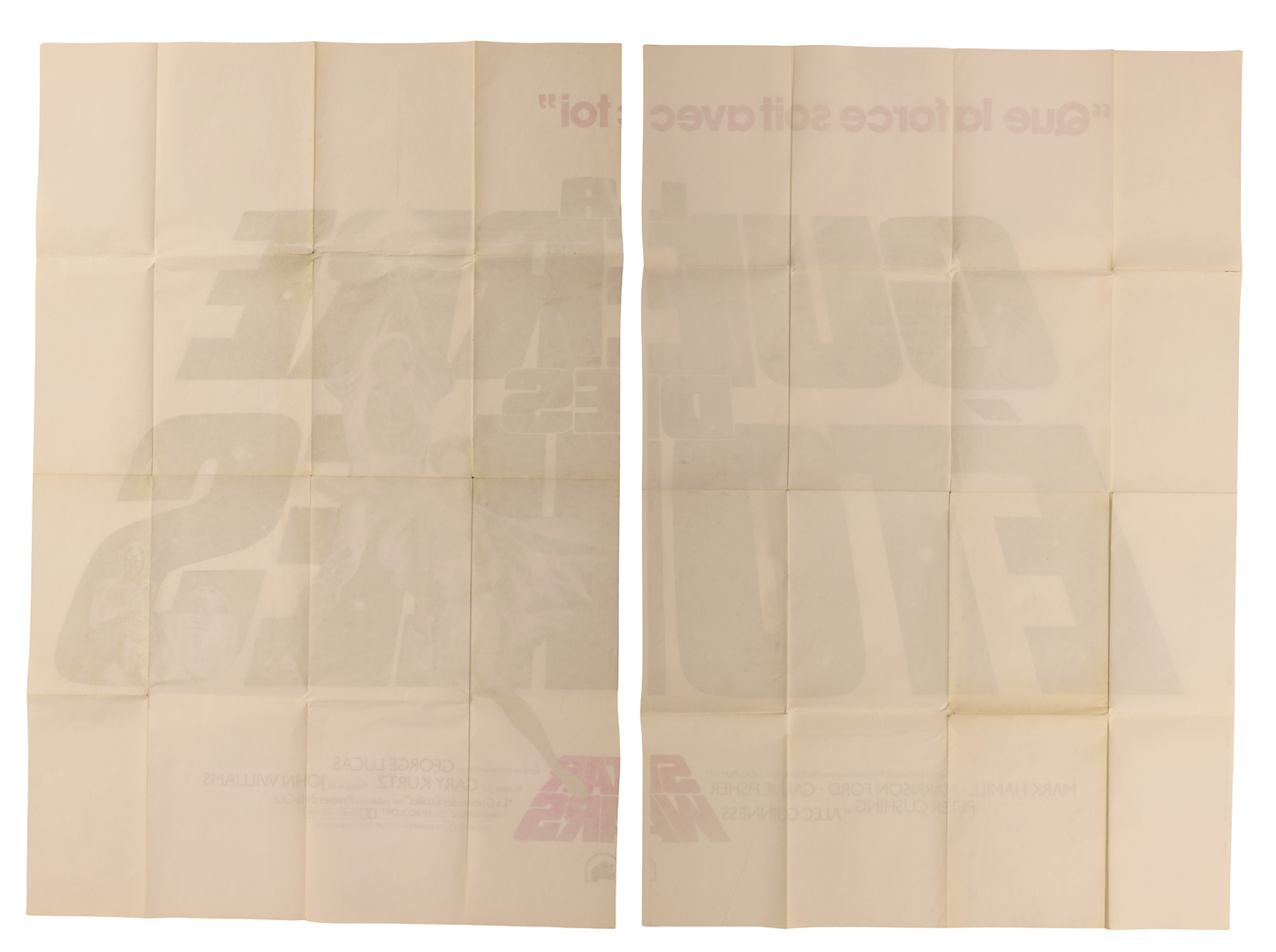 Reverse of the original Star Wars 1977 French double panel movie poster showing both folded sections and the original fold pattern.