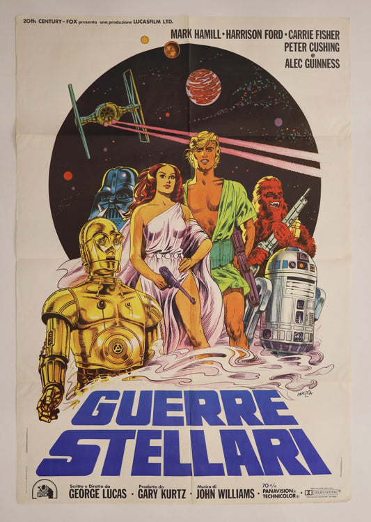 Original 1977 Star Wars Italian Due Fogli movie poster featuring artwork by Tom Jung.