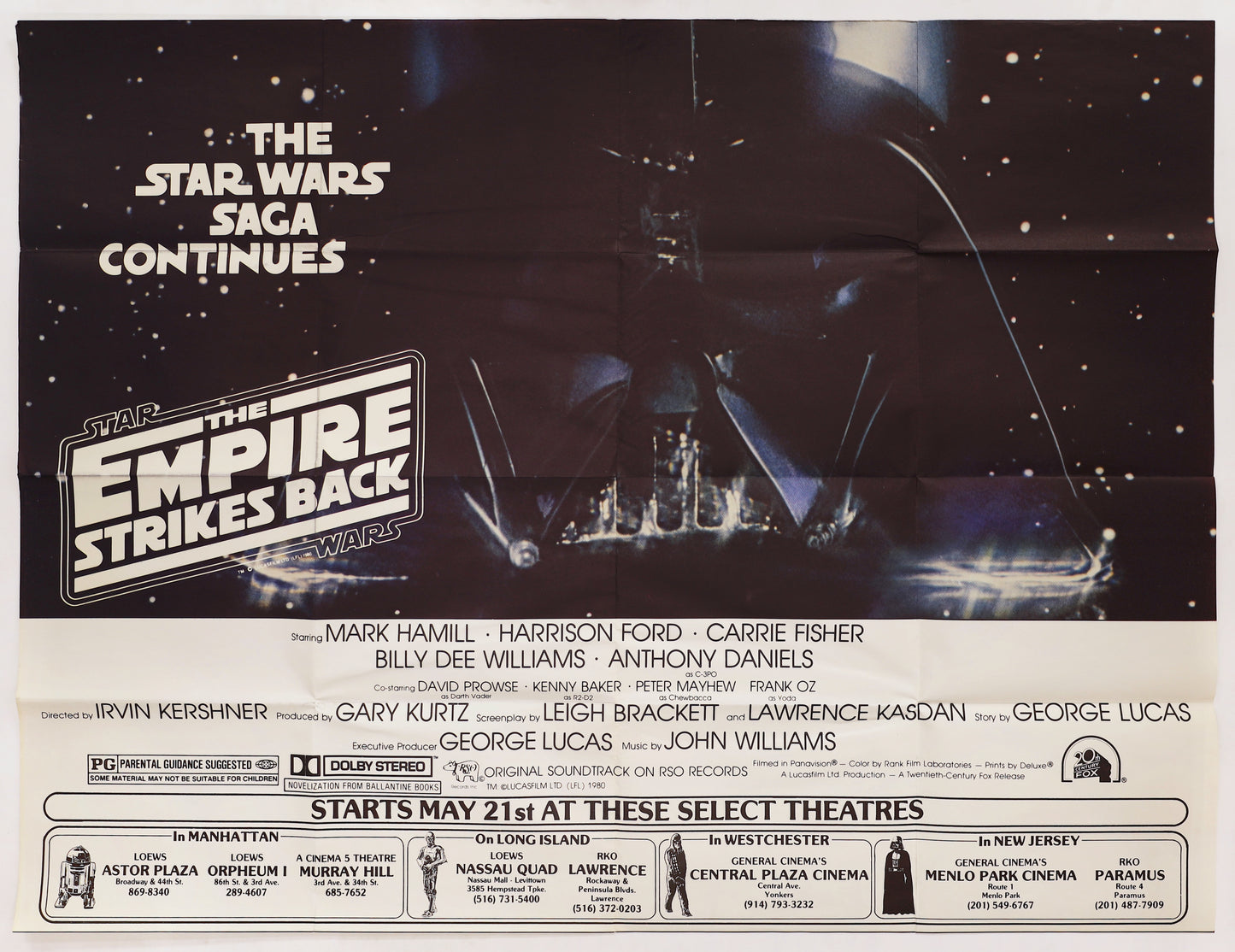 Original 1980 Star Wars: The Empire Strikes Back subway movie poster featuring Darth Vader artwork.