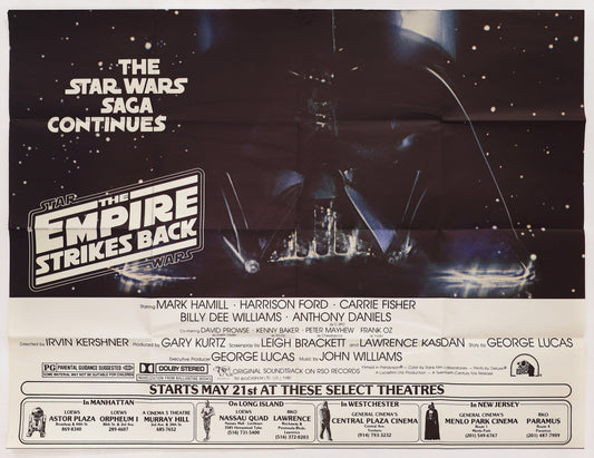 Original 1980 Star Wars: The Empire Strikes Back subway movie poster featuring Darth Vader artwork.