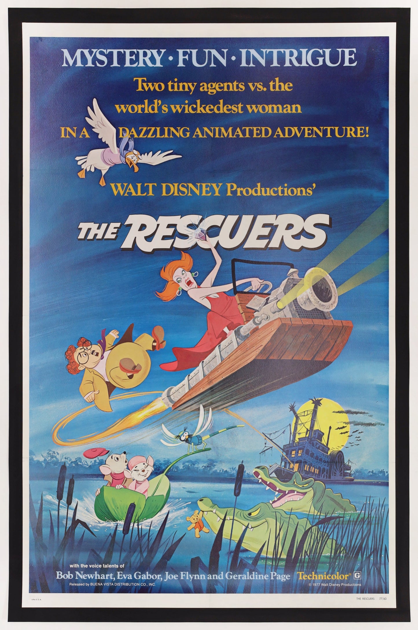 Original 1977 The Rescuers U.S. one sheet movie poster featuring Disney artwork.