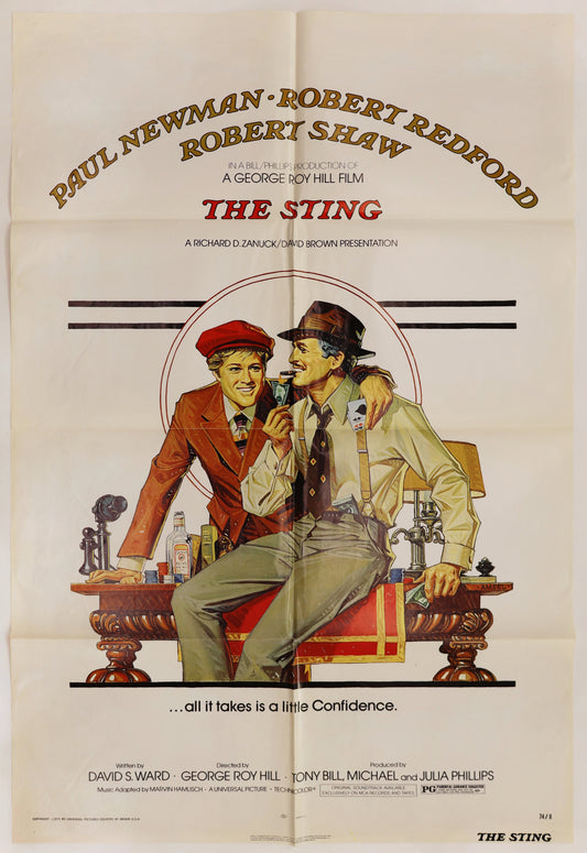 Original 1973 The Sting U.S. one sheet movie poster starring Paul Newman and Robert Redford.
