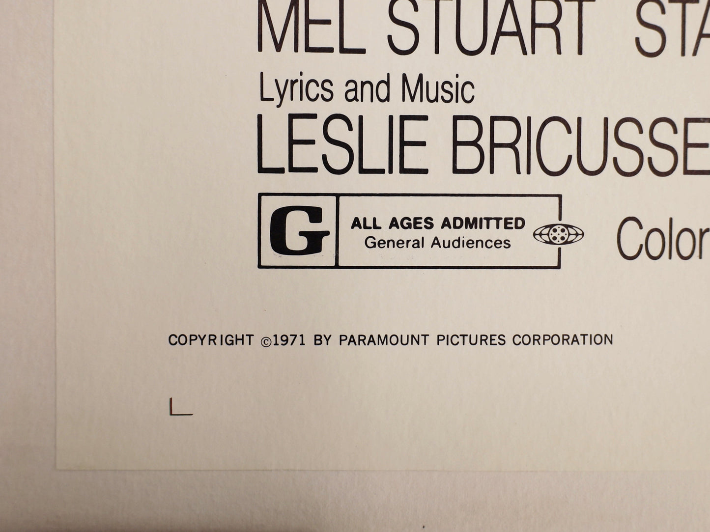 Credits detail from original 1971 Willy Wonka and the Chocolate Factory U.S. one sheet movie poster.