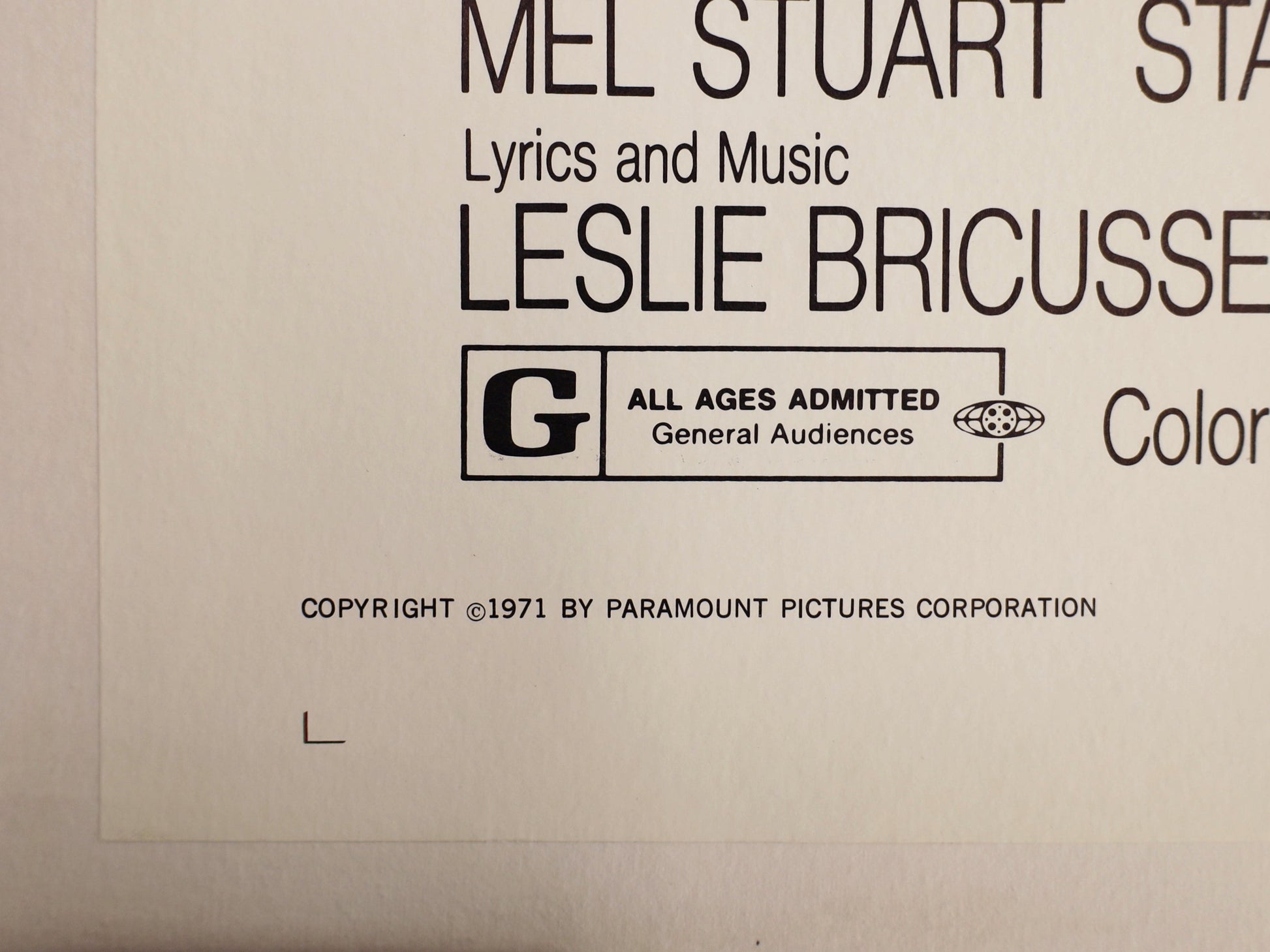 Credits detail from original 1971 Willy Wonka and the Chocolate Factory U.S. one sheet movie poster.