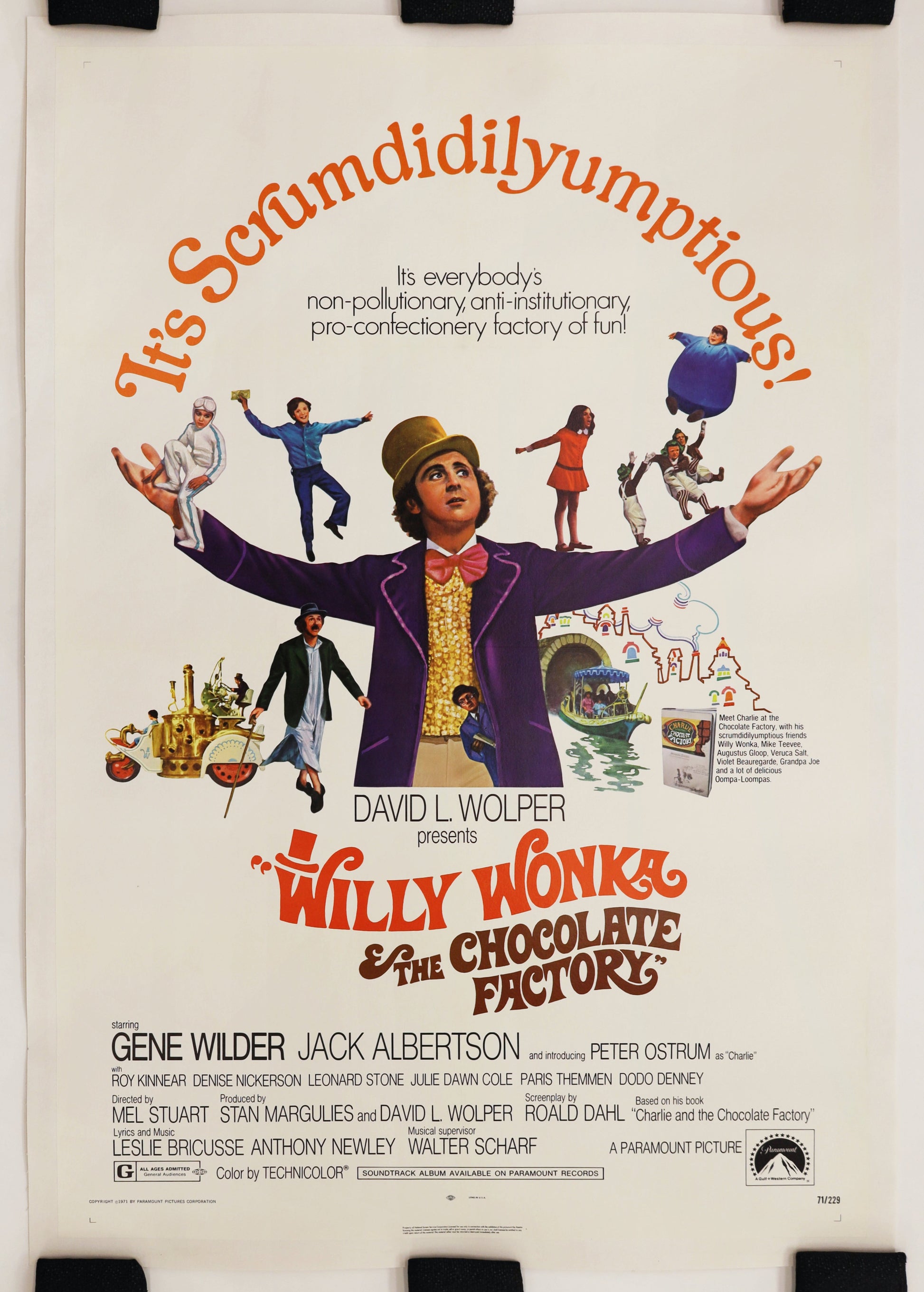 Original 1971 Willy Wonka and the Chocolate Factory U.S. one sheet movie poster starring Gene Wilder.