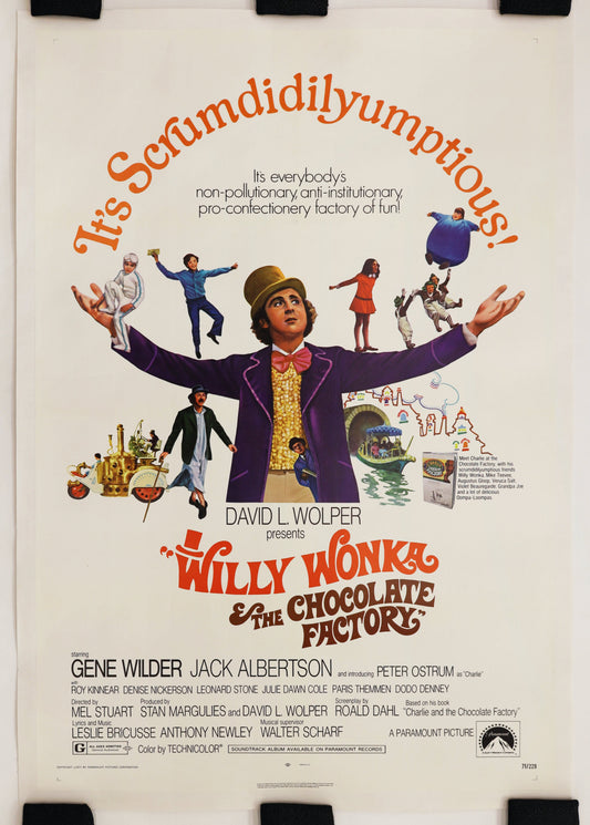 Original 1971 Willy Wonka and the Chocolate Factory U.S. one sheet movie poster starring Gene Wilder.